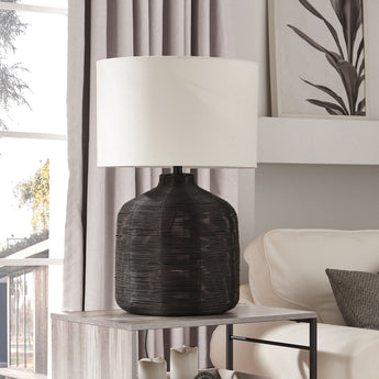 Jolina 27" Tall Oversized/Rattan Table Lamp with Fabric Shade