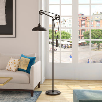 Neo Spoke Wheel Pulley System Floor Lamp with Metal Shade