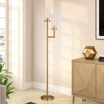 Basso 2-Light Torchiere Floor Lamp with Glass Shade