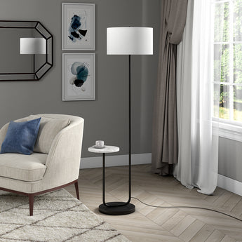 Jacinta Floor Lamp with Marble Tray Table and Fabric Shade