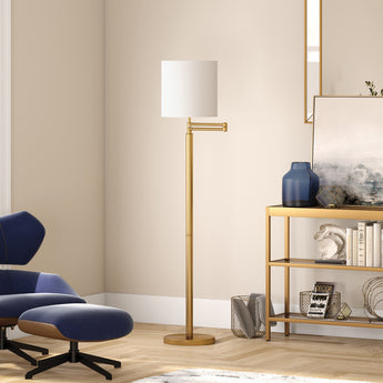 Moby Swing Arm Floor Lamp with Fabric Drum Shade