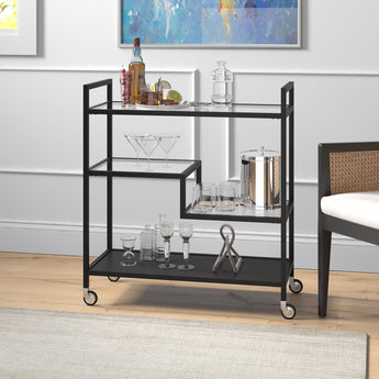 Lovett 33" Wide Bar Cart with Glass and Metal Shelves