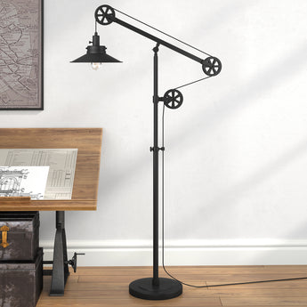 Descartes Wide Brim/Pulley System Floor Lamp with Metal Shade