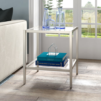 Hera 20'' Wide Square Side Table with Glass Shelf